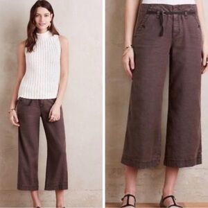 Pilcro And The Letterpress Brown Linen Culottes Wide Leg